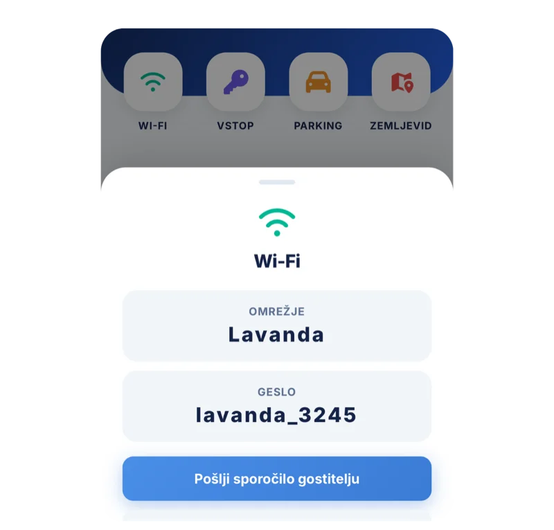 Stran z informacijami za gosta v Gostlyju – Wi-Fi, vstop in parkiranje